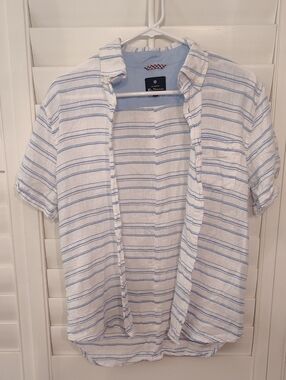 Ben Sherman White Shirt with Light Blue Stripes - Short Sleeve Button-Down